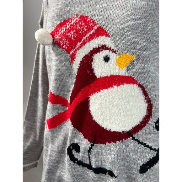 Blizzard Bay Christmas Sweater Blinking Skating Penguin XL Grey Holiday Acrylic - Picture 3 of 16